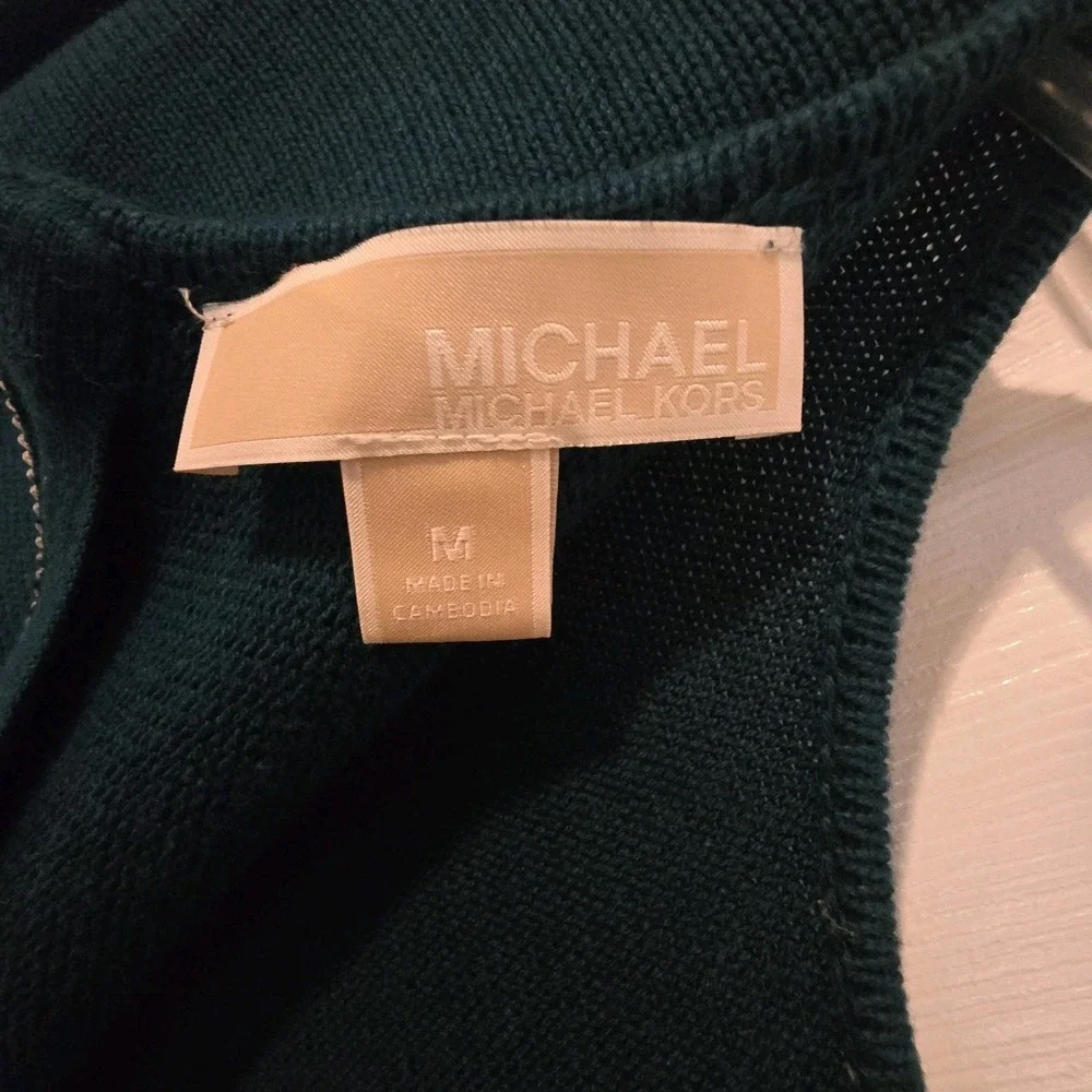 MICHAEL Michael Kors Round Neck Zip Back Hi-Lo Green Knit Sweater Size M